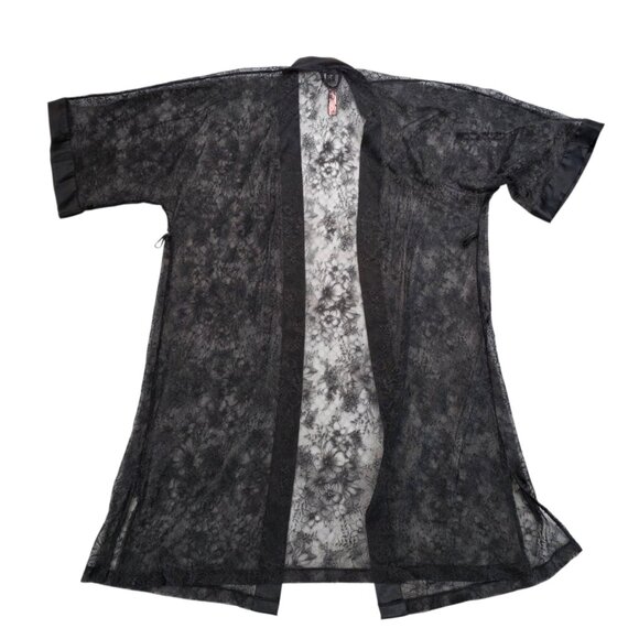 Victorias Secret NEW Black Lace Open Front Lightweight Sheer Robe Whimsigoth M/L - Picture 2 of 9
